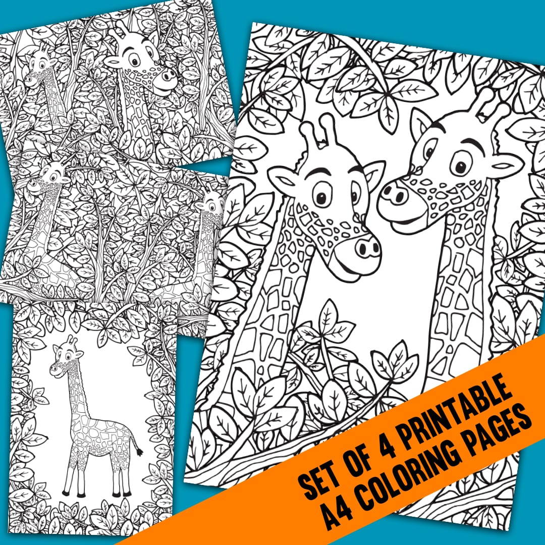 Giraffes - Set of 4 Adult Coloring Pages - Sarah Renae Clark - Coloring Book  Artist and Designer