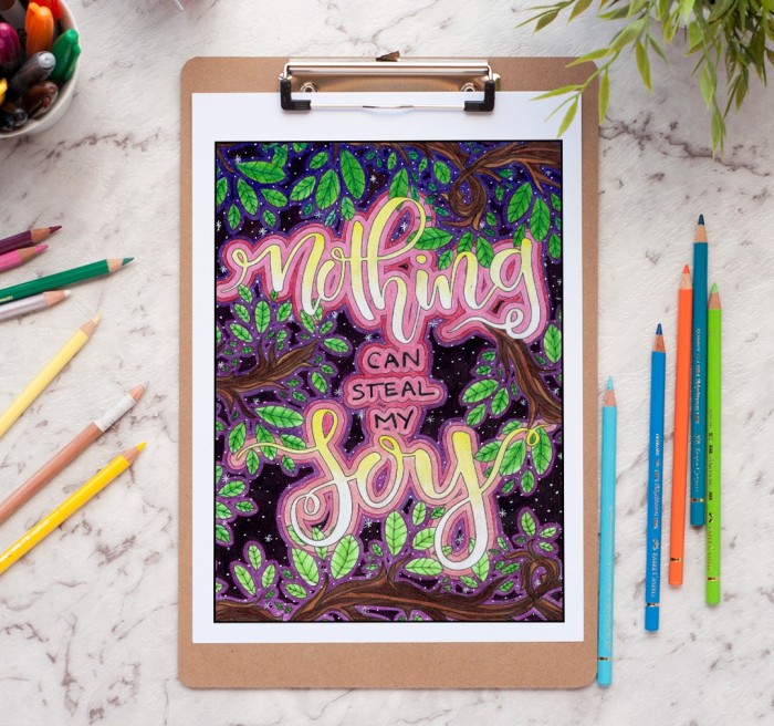Nothing can steal my joy - adult coloring page by Debbie Schroeder
