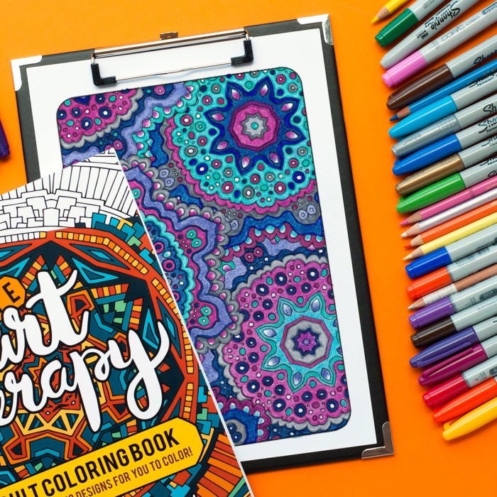 Adult coloring page from 'Ultimate Art Therapy' colored by Linda Franklin