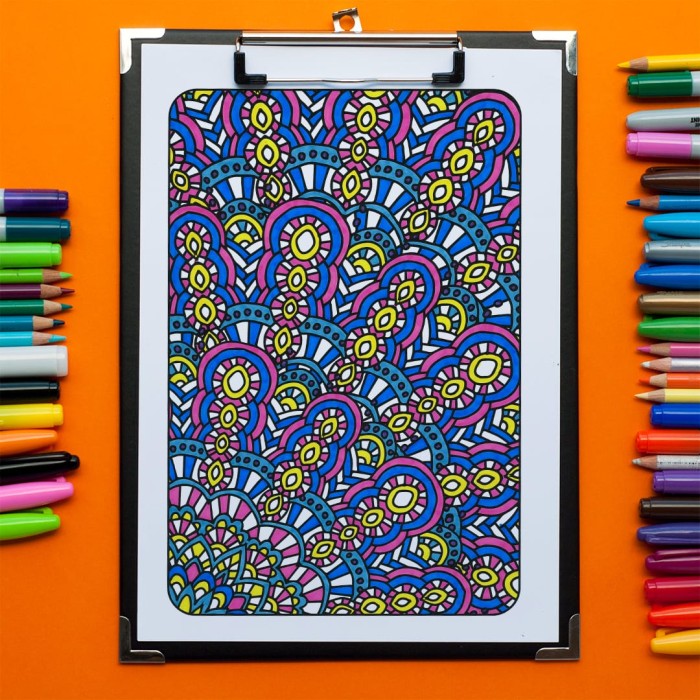 Adult coloring page from 'Ultimate Art Therapy' colored by Emma Turnbull