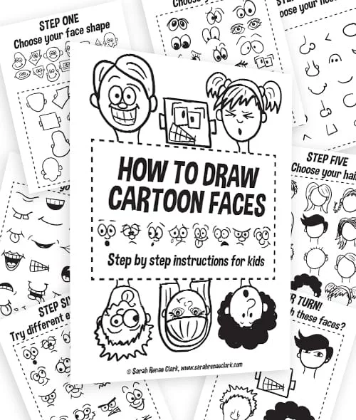 How to draw cartoon faces - printable workbook for kids