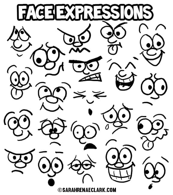 How to Draw Cartoon Face Expressions - Sarah Renae Clark - Coloring Book  Artist and Designer
