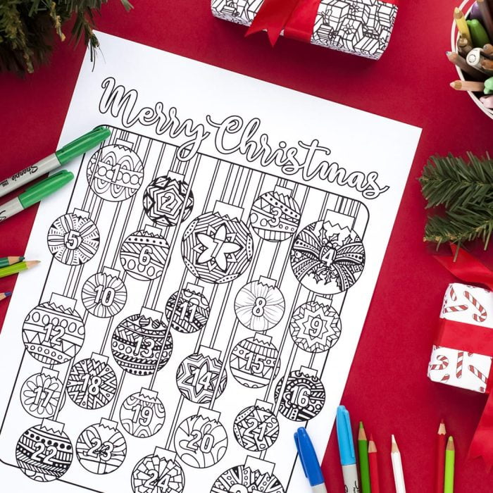 Printable Christmas Ornament Coloring Advent Calendar