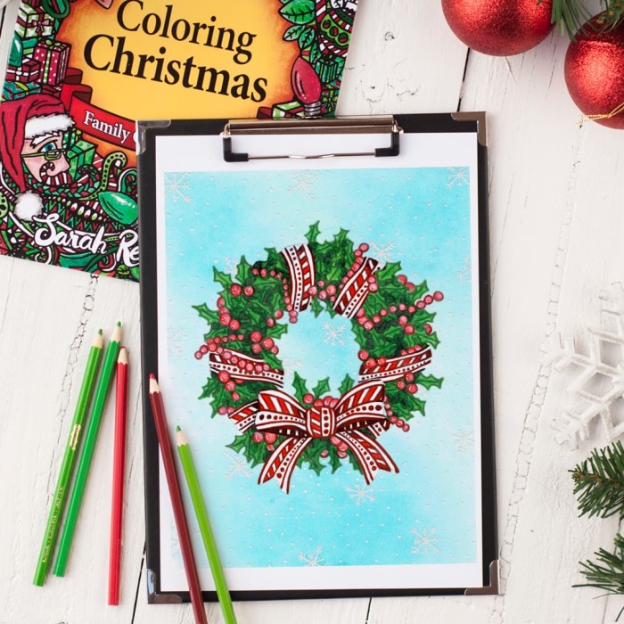 Check out this coloring page from "Coloring Christmas" | Colored by Debbie Schroeder. Get the coloring book at www.sarahrenaeclark.com #christmas #coloringbook