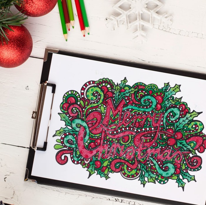 Check out this coloring page from "Coloring Christmas" | Colored by Linda Franklin. Get the coloring book at www.sarahrenaeclark.com #christmas #coloringbook