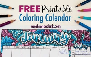 Free Printable Coloring Calendar with BONUS tutorial on how to create shadows with colored pencils | For more free printables and coloring pages, visit www.sarahrenaeclark.com
