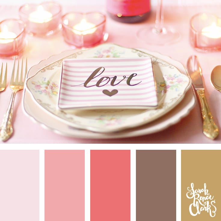 Color Palette 038 - a dinner setting with pastel tealight candles and a striped pastel plate with the word love printed on it.