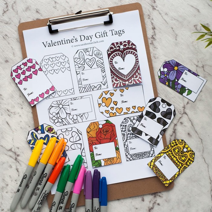 Valentine’s Day Printable Gift Tags | Find more Valentine’s coloring page craft templates at www.sarahrenaeclark.com| Valentine's Day Craft, DIY Valentine's Day, Valentine’s Day activity, DIY craft, free craft template, printable coloring pages