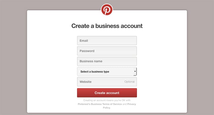 Sign up for a Pinterest Business Account