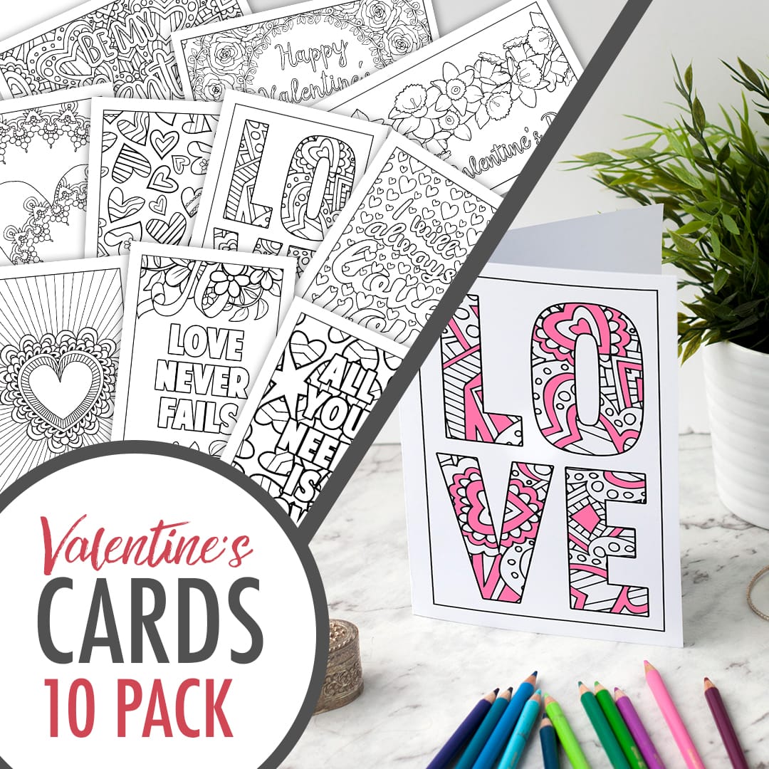 Valentine's Day Colouring Cards (Set of 12) – Printables by The