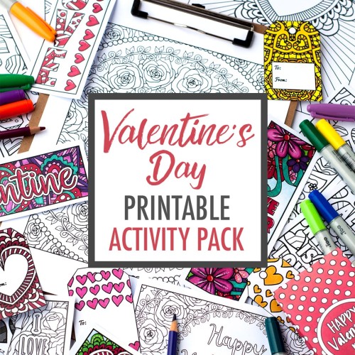 Valentine’s Day Printable Activity Pack | Coloring pages, bookmarks, Valentine Cards, gift tags, DIY gift bags | Find more Valentine’s coloring page craft templates at www.sarahrenaeclark.com| Valentine's Day Craft, DIY Valentine's Day, Valentine’s Day activity, DIY craft, free craft template, printable coloring pages