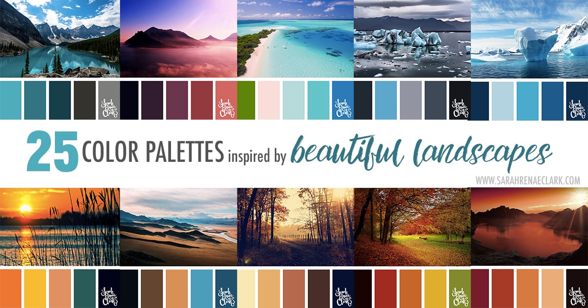25 Color Palettes Inspired by Beautiful Landscapes | Click for more color combinations inspired by beautiful landscapes and other coloring inspiration at https://sarahrenaeclark.com | Colour palettes, colour schemes, color therapy, mood board, color hue