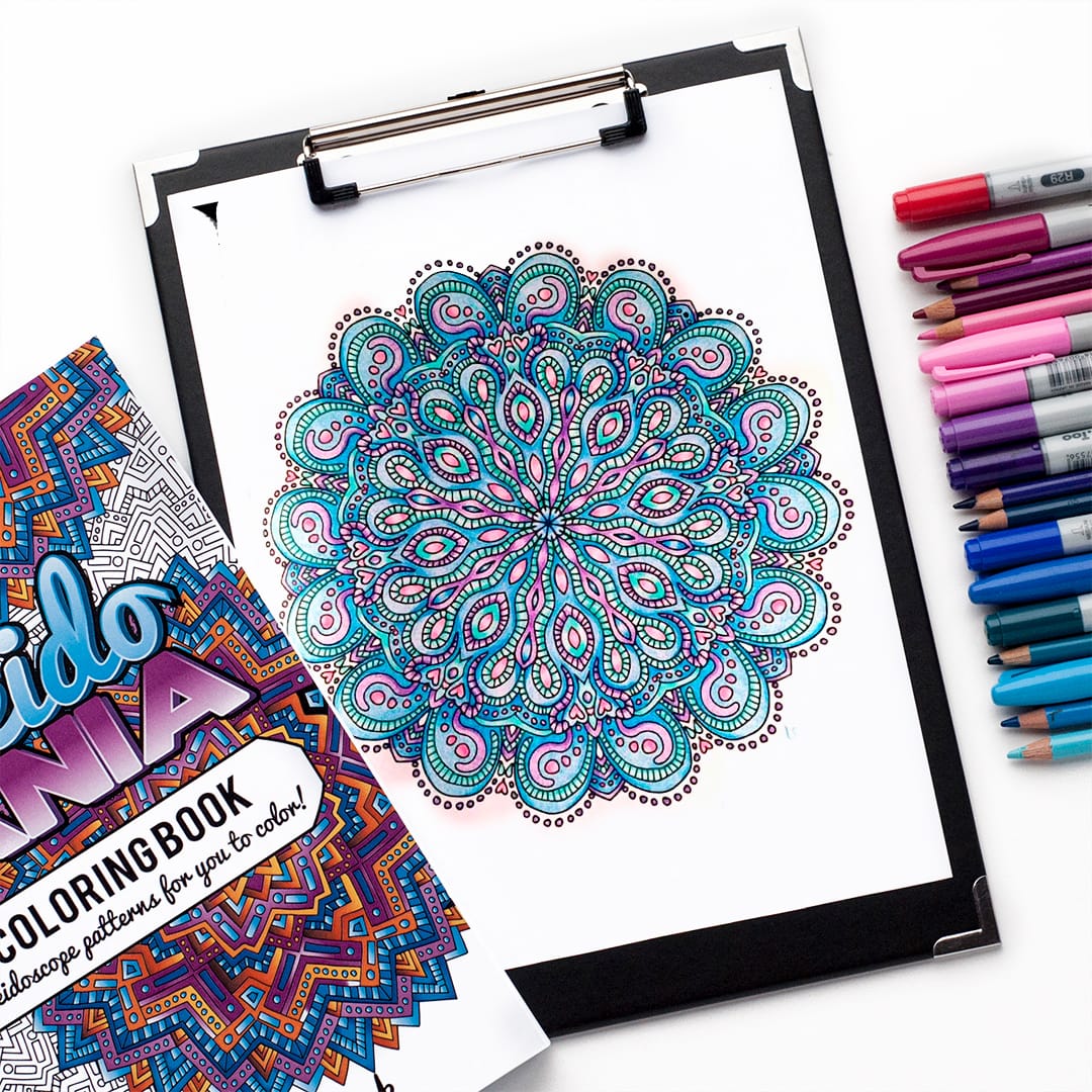 Free adult coloring page mandala from the Kaleidomania adult coloring book by Sarah Renae Clark | www.sarahrenaeclark.com | Colored by Raychell Henry