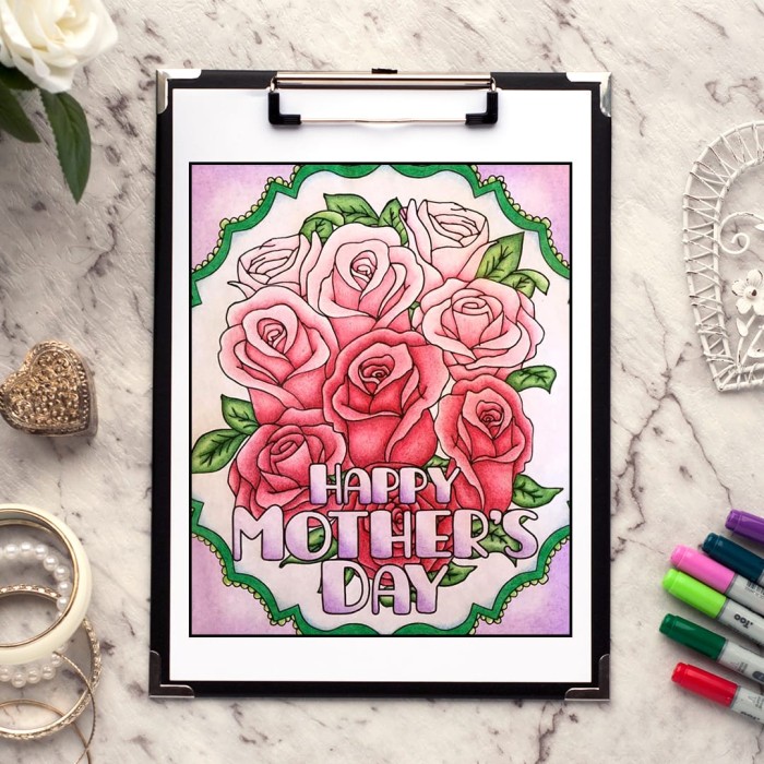 Happy Mother's Day free coloring page | Find more free adult coloring pages and Mother's Day printables at www.sarahrenaeclark.com | Colored by Raychell Henry