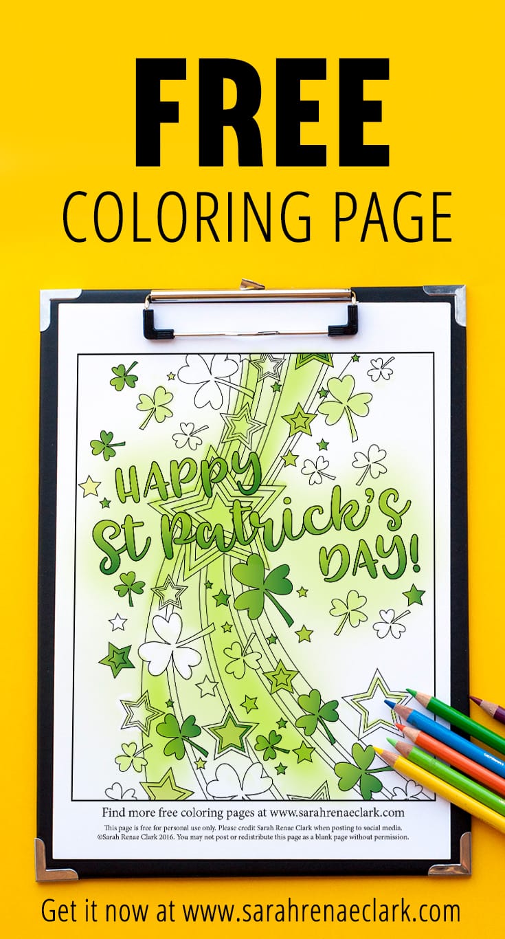Happy St Patrick's Day free coloring page for adults | Find more free coloring pages and printables at www.sarahrenaeclark.com