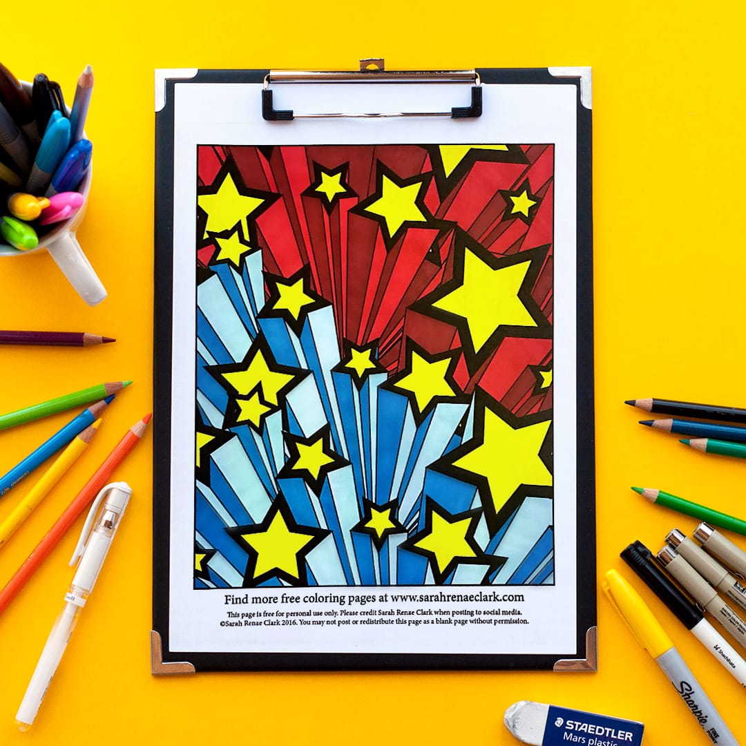 3D Stars free printable adult coloring page - Colored by Jennifer | find more free coloring pages for kids and grown ups at www.sarahrenaeclark.com