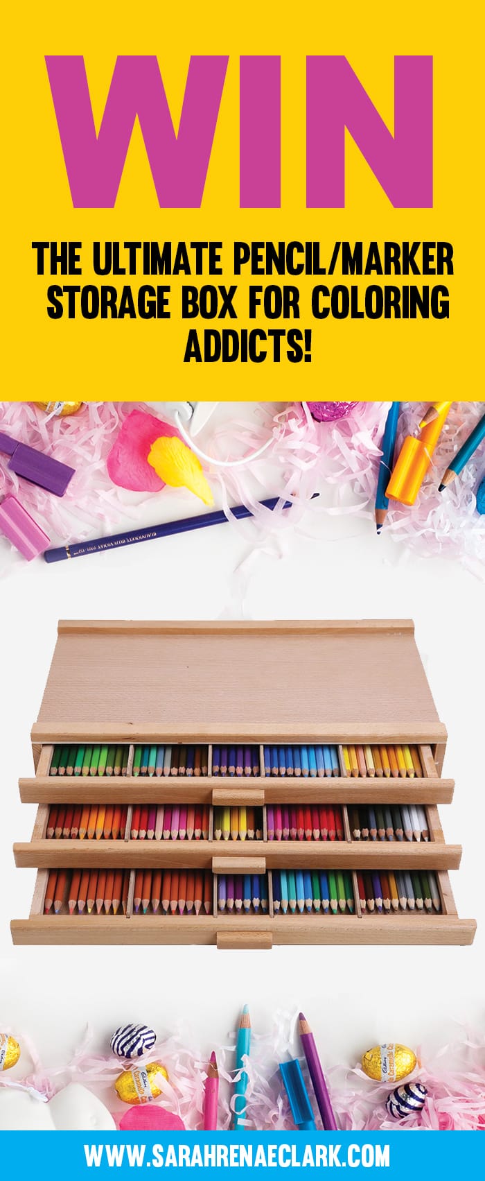 Win this awesome art and pencil storage in my latest giveaway! To make sure you always find my latest coloring giveaway, check out www.sarahrenaeclark.com/giveaways/