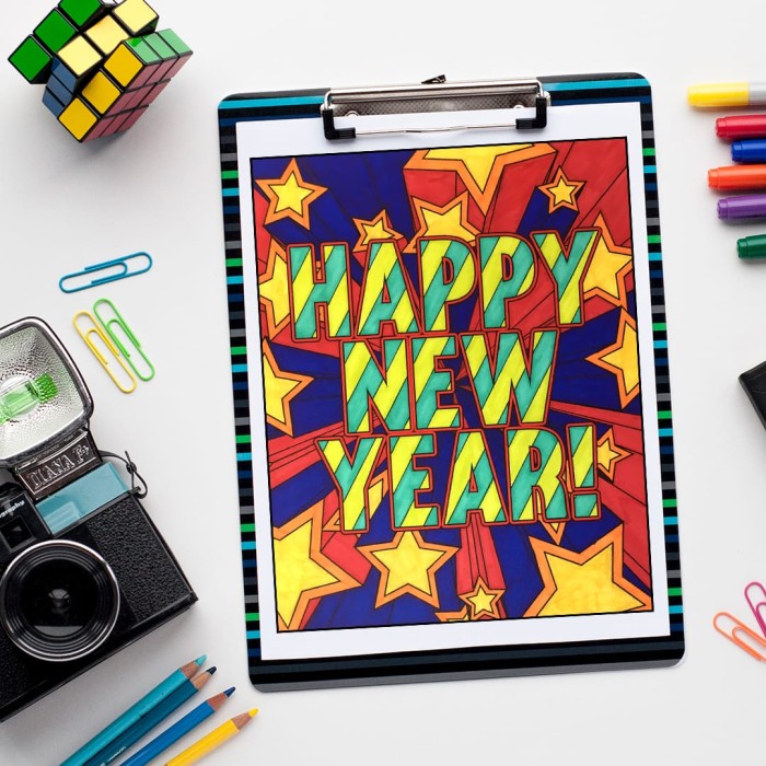 Happy New Year - Free coloring page by Sarah Renae Clark | Find more free adult coloring pages and printables at www.sarahrenaeclark.com