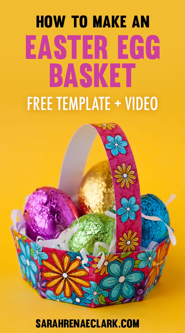 Make an Easter egg basket with this free template and easy tutorial by Sarah Renae Clark. Click to get started! http://sarahrenaeclark.com/2017/how-to-make-easter-egg-basket-free-template/