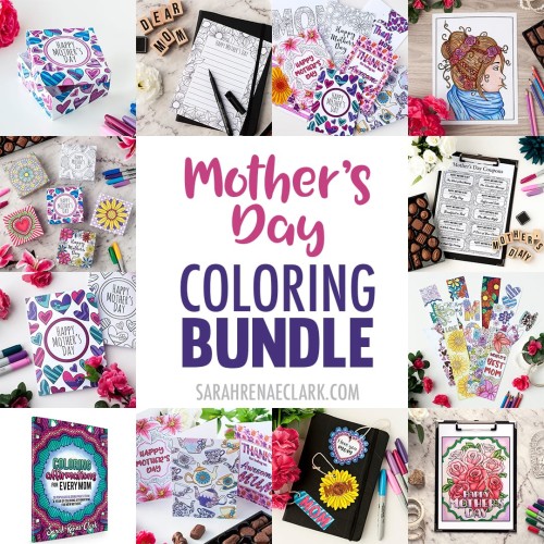 A collection of coloring pages, cards and bookmarks with mothers day motifs