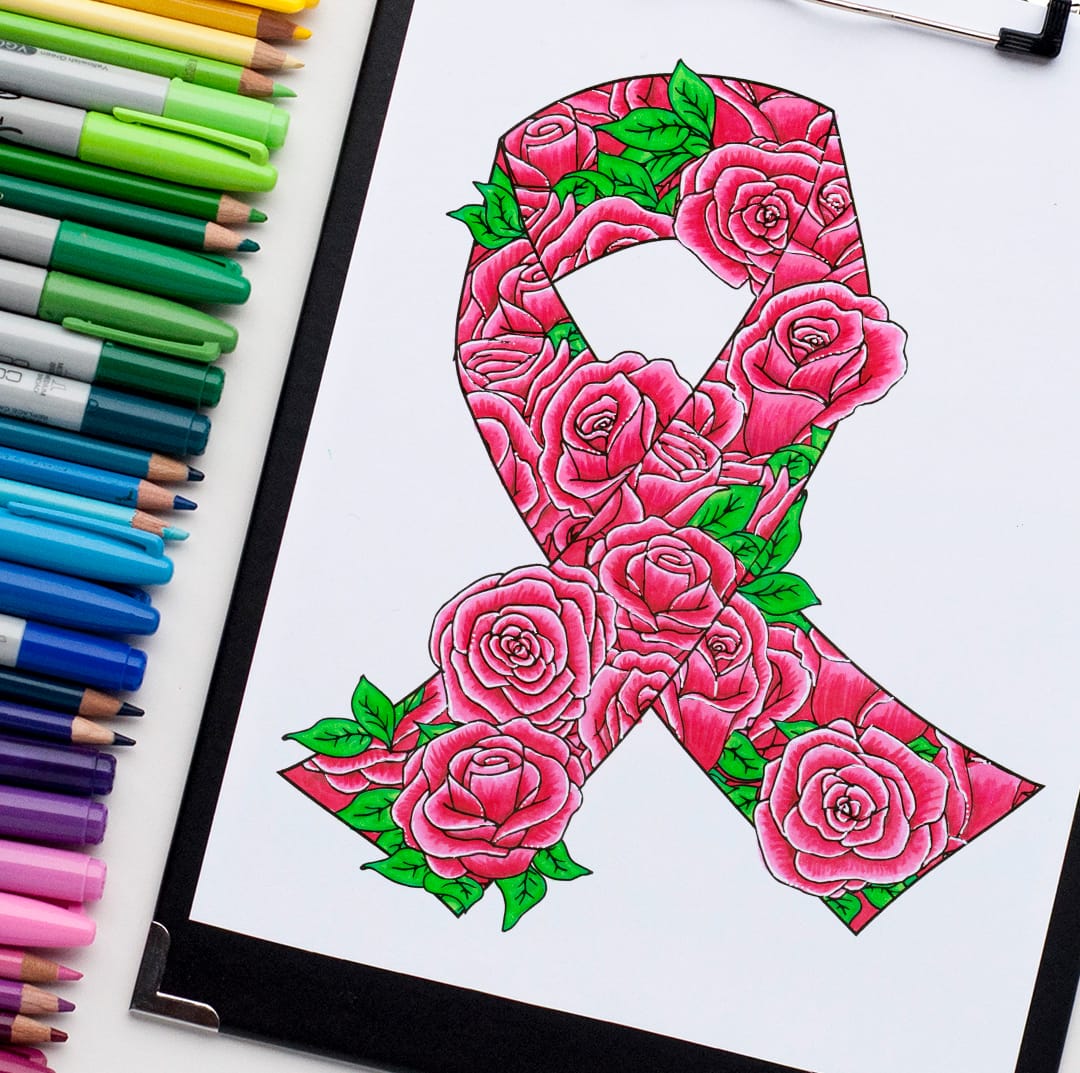 Learn how to draw a rose with this video tutorial, plus see the difference between 2 coloring techniques with markers and pencils. | www.SarahRenaeClark.com | coloring tutorials, coloring techniques, how to draw, drawing video, coloring page tips