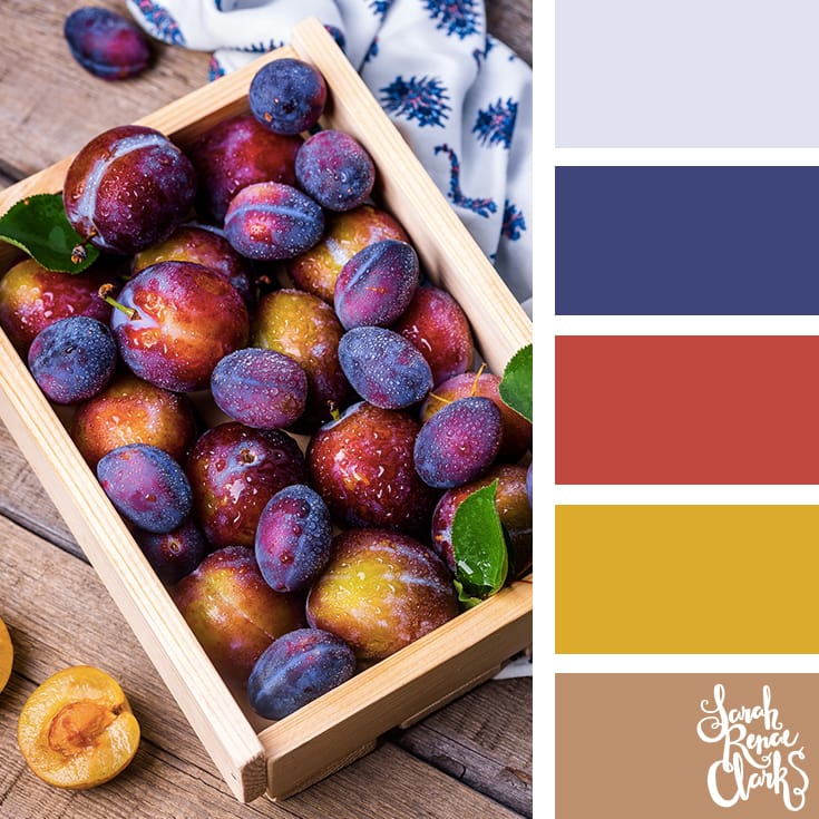 Warm fruits color Inspiration | Click for more color combinations and color palettes inspired by the Pantone Fall 2017 Color Trends, plus other coloring inspiration at http://sarahrenaeclark.com | Colour palettes, colour schemes, color therapy, mood board, color hue