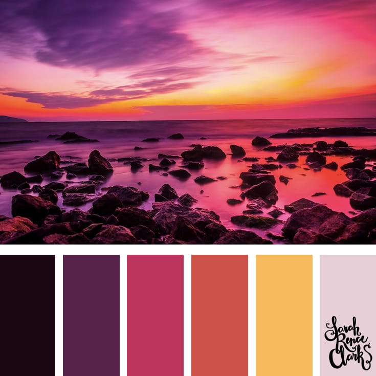 A beautiful sunset for color Inspiration | Click for more color combinations and color palettes inspired by the Pantone Fall 2017 Color Trends, plus other coloring inspiration at http://sarahrenaeclark.com | Colour palettes, colour schemes, color therapy, mood board, color hue