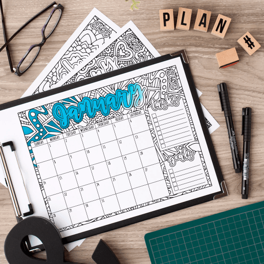 2018 Printable Coloring Calendar | Monthly calendar to print and color in | www.sarahrenaeclark.com