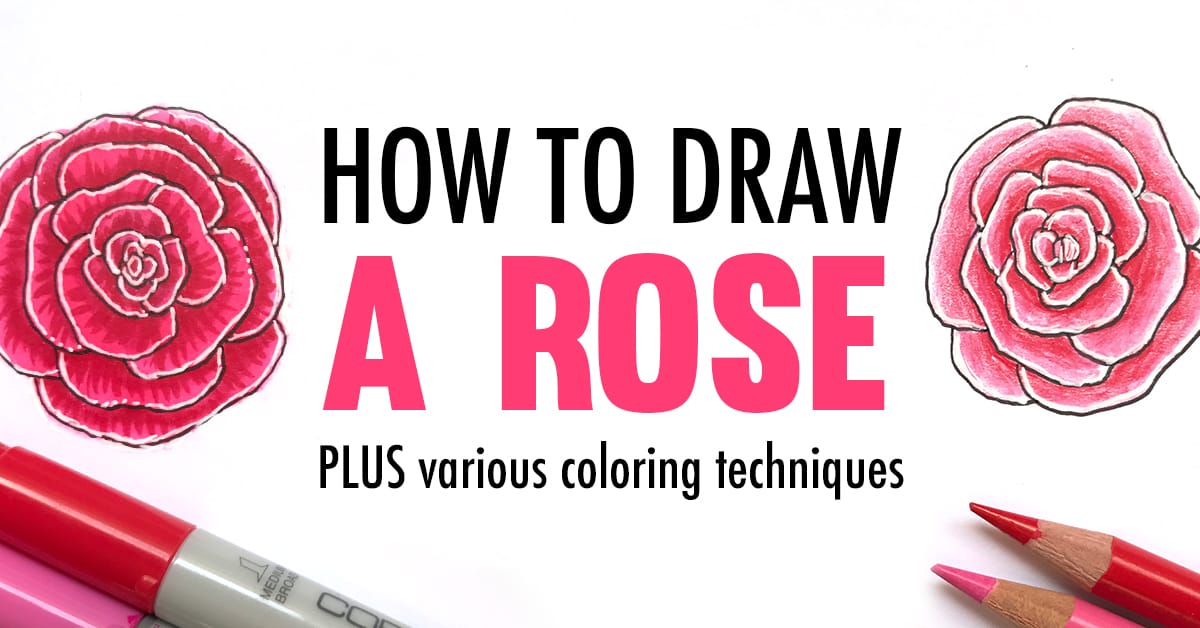 Learn how to draw a rose with this video tutorial, plus see the difference between 2 coloring techniques with markers and pencils. | www.SarahRenaeClark.com | coloring tutorials, coloring techniques, how to draw, drawing video, coloring page tips