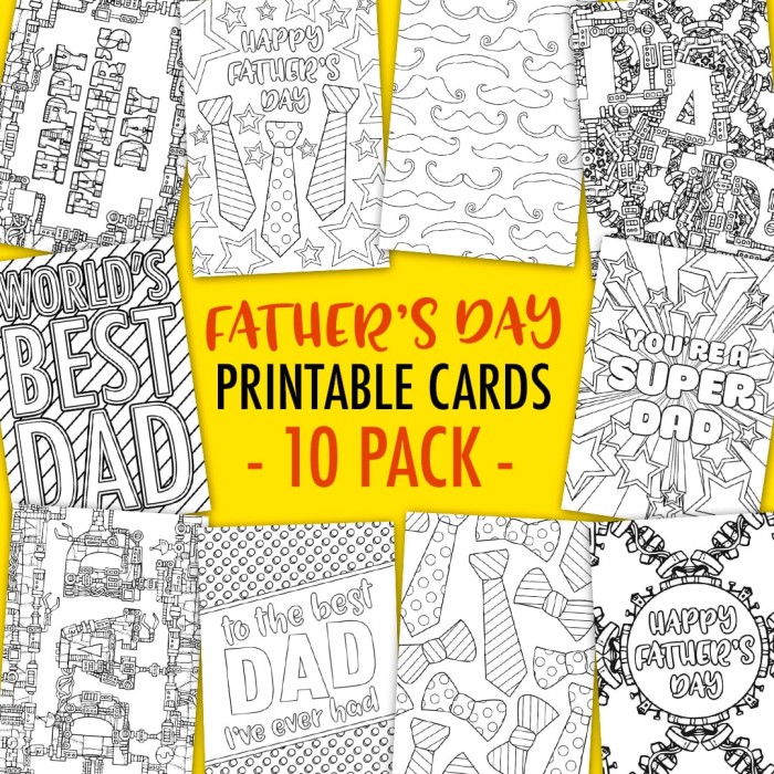 These printable Father’s Day cards are fun to color in and a great way to personalize your Father’s Day gift! Includes 10 printable cards to color in | Find more Father’s Day printables and coloring pages at https://sarahrenaeclark.com/shop/cat/seasonal/fathers-day/