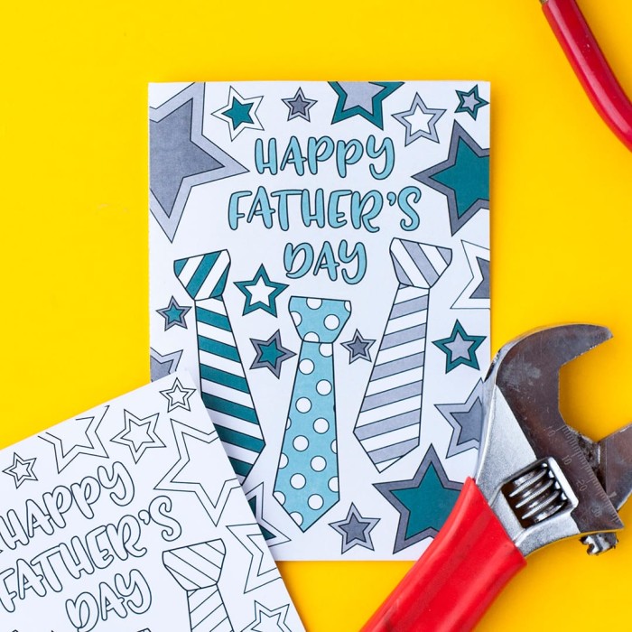 This free printable Father’s Day card is fun to color in and a great way to personalize your Father’s Day gift! This is a sample card from my pack of 10 coloring cards for Father’s Day | Find more Father’s Day printables and free coloring pages at https://sarahrenaeclark.com/shop/cat/seasonal/fathers-day/