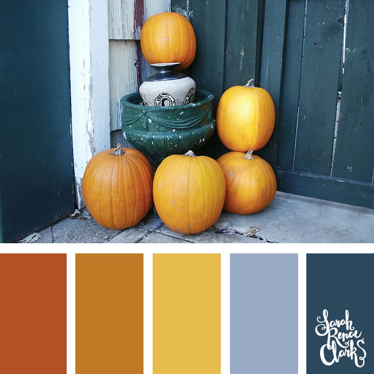 Pumpkins color scheme | Click for more fall color combinations, mood boards and seasonal color palettes at http://sarahrenaeclark.com