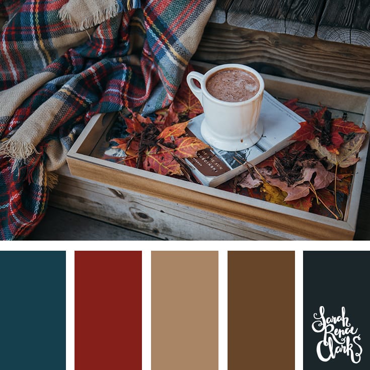 Warm vibes for Autumn! | Click for more fall color combinations, mood boards and seasonal color palettes at http://sarahrenaeclark.com