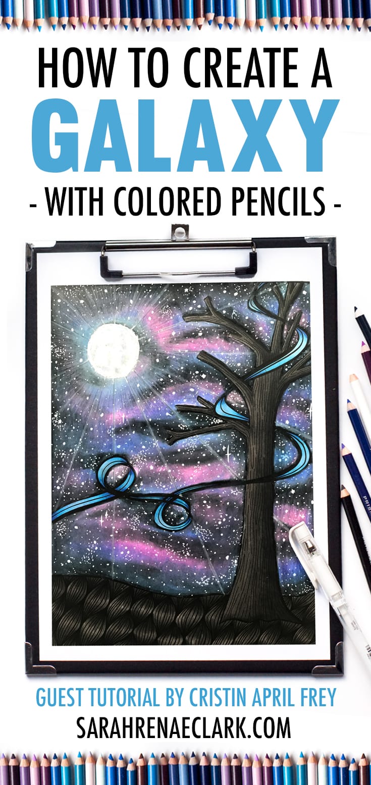 How to create a galaxy background with colored pencils | Prismacolor starry night coloring tutorial by Cristin April Frey | See the full galaxy tutorial at www.sarahrenaeclark.com | #prismacolor #galaxy #adultcoloring