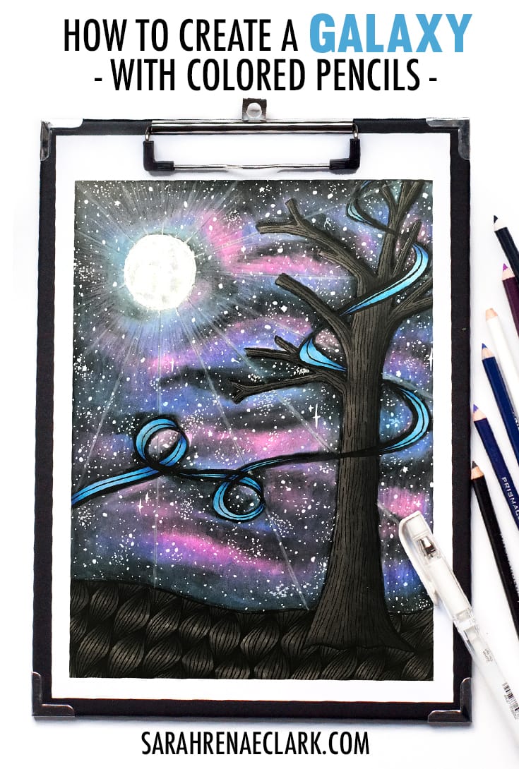 How to create a galaxy background with colored pencils | Prismacolor starry night coloring tutorial by Cristin April Frey | See the full galaxy tutorial at www.sarahrenaeclark.com | #prismacolor #galaxy #adultcoloring