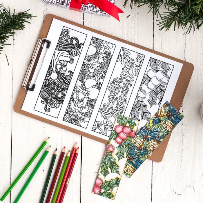 DIY Christmas bookmarks – 12 printable coloring bookmark templates | Find more Christmas printable activities and coloring pages at www.sarahrenaeclark.com/christmas