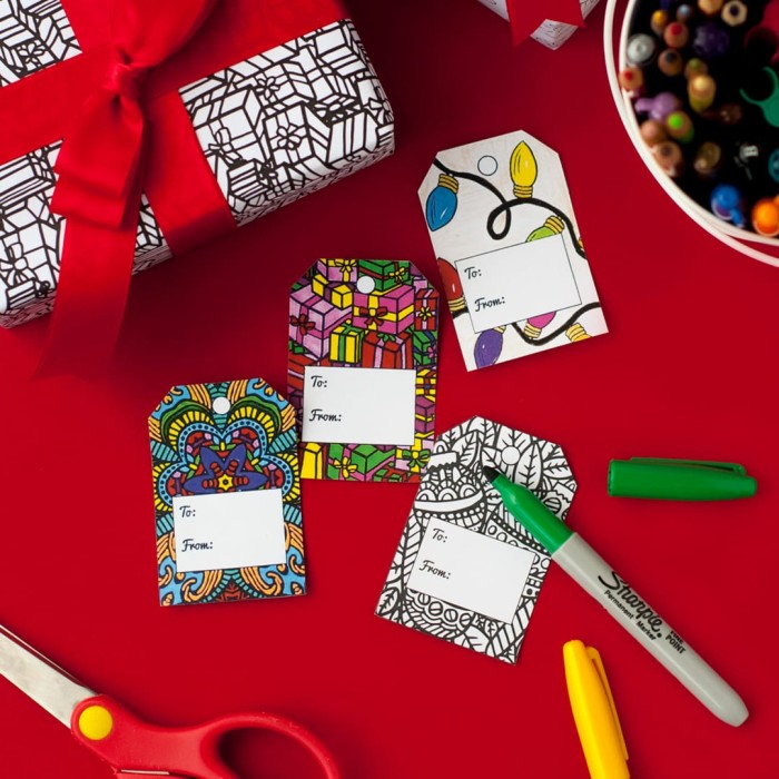 DIY Christmas gift tags – 8 printable coloring tags | Find more Christmas printable activities and coloring pages at www.sarahrenaeclark.com/christmas