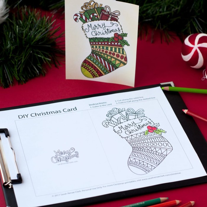 DIY Christmas cards – 20 Printable coloring templates| Find more Christmas printable activities and coloring pages at www.sarahrenaeclark.com/christmas