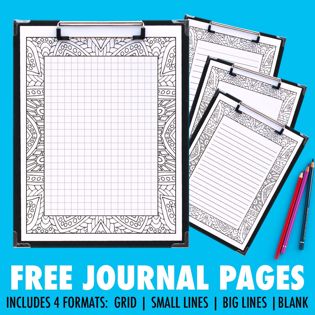 Get these FREE printable journal pages that you can color in! It comes in 4 formats, including a grid (for bullet journal lovers!), small lines, big lines and a blank version. | Find more free coloring pages, printable planners and calendars to color and organize everything at www.sarahrenaeclark.com | #bulletjournal #printables #plannerlove #freeprintable