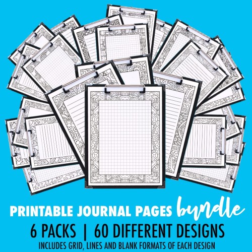 Wow… 60 different designs of printable journal pages, including a grid, small lines, big lines and a blank version of each page! | Find more printable planners and calendars to color and organize everything at www.sarahrenaeclark.com | #bulletjournal #printables #plannerlove