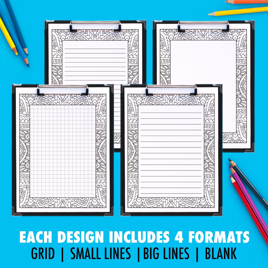 Download Printable Coloring Journal Pages | Art Therapy Series A | 10 Pack including grid, lines and ...