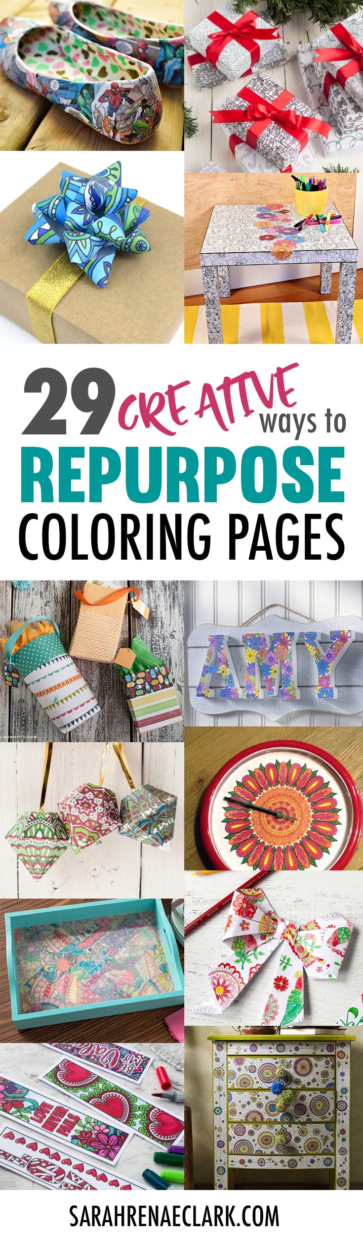 Not sure what to do with your finished coloring pages? Check out these 29 you can make with them! #coloringpage #crafts www.sarahrenaeclark.com