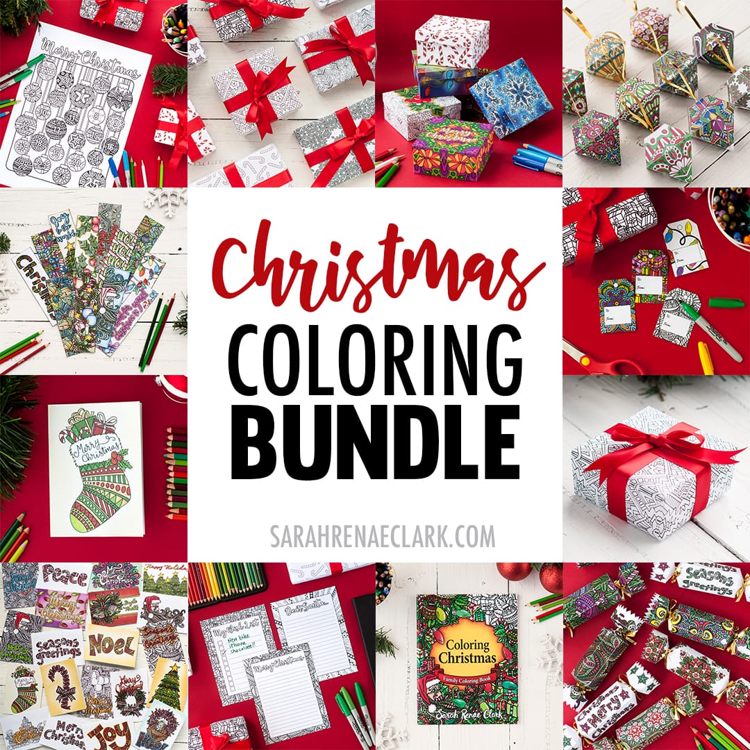 Save 50% on Christmas printables in this huge Christmas Coloring Bundle! It includes printable Christmas crackers, ornaments, bookmarks, coloring pages, gift tags, wrapping paper, gift boxes, Christmas cards and more!