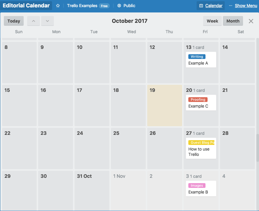 How to create a blog editorial calendar with Trello - calendar view