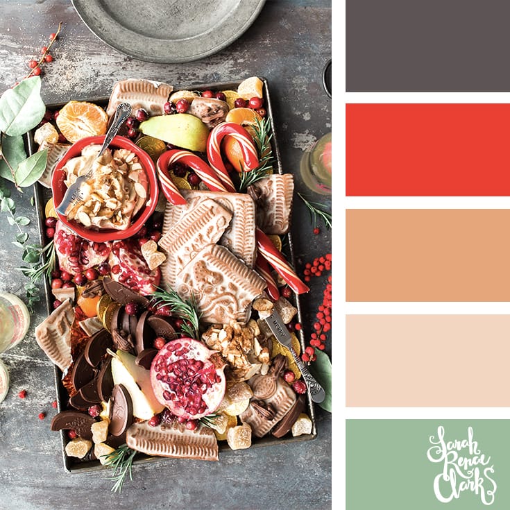 Gingerbread love // Christmas Color Schemes // Click for more Christmas color palettes, mood boards and color combinations at https://sarahrenaeclark.com #color #colorscheme #colorpalette