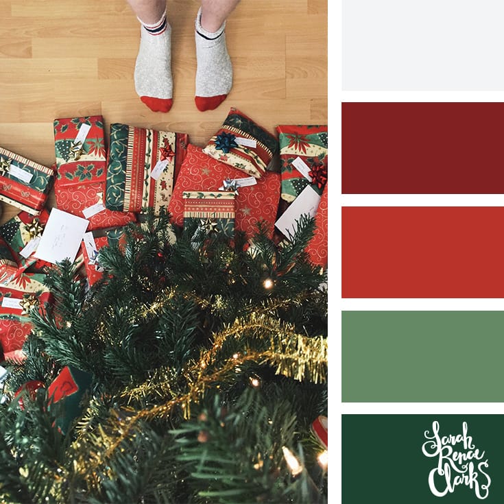 Christmas morning gifts // Christmas Color Schemes // Click for more Christmas color palettes, mood boards and color combinations at https://sarahrenaeclark.com #color #colorscheme #colorpalette