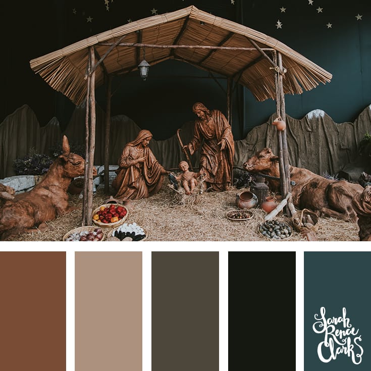 Nativity inspiration // Christmas Color Schemes // Click for more Christmas color palettes, mood boards and color combinations at https://sarahrenaeclark.com #color #colorscheme #colorpalette