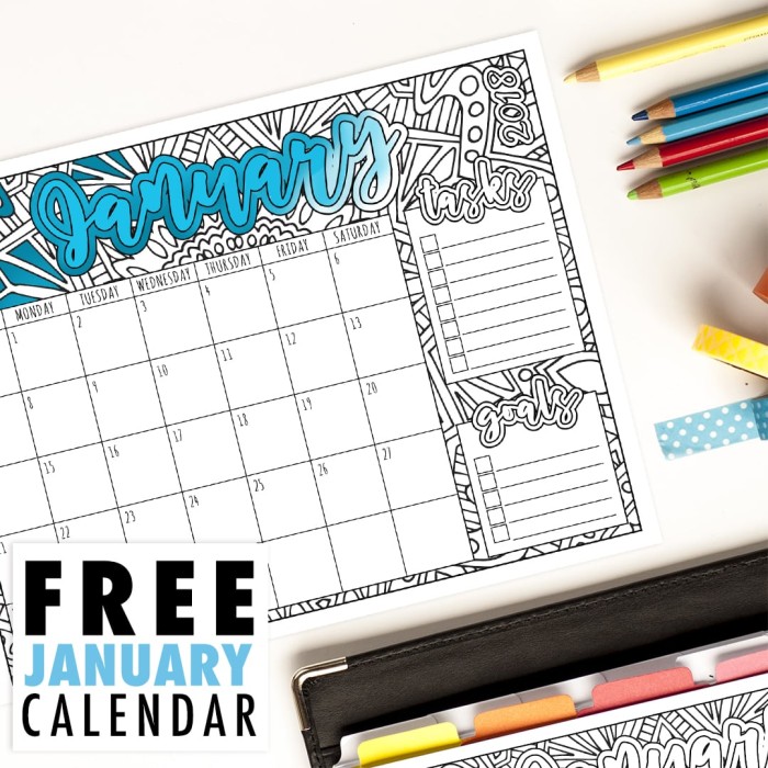 This free printable January calendar is perfect for the coloring book addict! Get organized and enjoy coloring each month. Get it at www.sarahrenaeclark.com // #calendar #printables