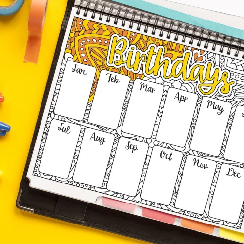Use this printable birthday tracker to list the birthdays of your family and friends so you never forget to buy a gift. Color it in and post it on your wall or resize it to fit your favorite planner as a printable planner insert with a coloring book twist. Find more coloring pages and planner printables at www.sarahrenaeclark.com #planner #printables