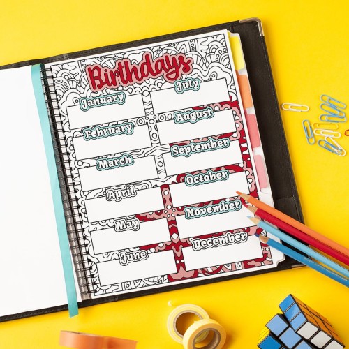 Use this printable birthday tracker to list the birthdays of your family and friends so you never forget to buy a gift. Color it in and post it on your wall or resize it to fit your favorite planner as a printable planner insert with a coloring book twist. Find more coloring pages and planner printables at www.sarahrenaeclark.com #planner #printables